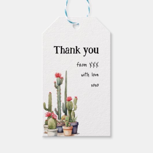 Étiquettes-cadeau Cactus Message Personnalisé Aquarelle Rustique (Devant)