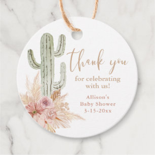 Étiquettes Cadeau Cactus rose floral boho fille baby shower merci