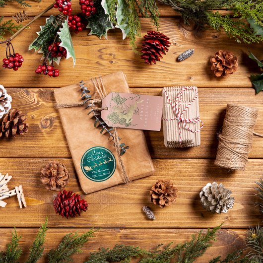 Étiquettes-cadeau Cadeau À Reindeer Pink Blush Gold Christmas Tree