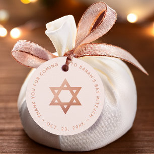 Étiquettes Cadeau Cadeau Bat Mitzvah Rose Gold Étoile de David Rose 