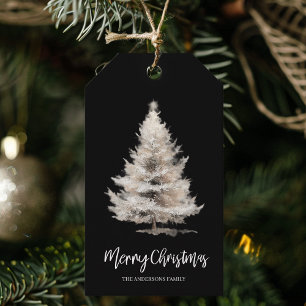 Étiquettes-cadeau Cadeau d'arbre de Noël à l'aquarelle noire