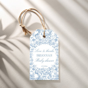 Étiquettes-cadeau Cadeau de baby shower élégant toile française bleu