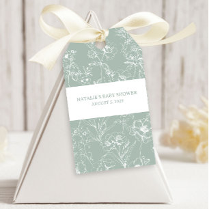 Étiquettes-cadeau Cadeau de Baby Shower Floral Vert Timeless Vintage