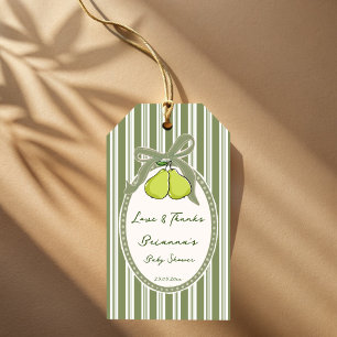 Étiquettes-cadeau Cadeau de baby shower rayures rétro vert sauge poi