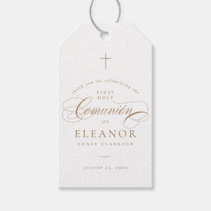Étiquettes-cadeau Cadeau de communion calligraphié avec croix élégan