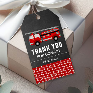 Étiquettes-cadeau Cadeau de fête d'anniversaire Camion de pompiers