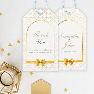 Étiquettes-cadeau Cadeau de mariage à ruban géométrique doré