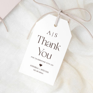 Étiquettes-cadeau Cadeau de Mariage Blanc et Marron avec Monogramme