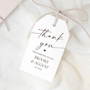 Étiquettes-cadeau Cadeau de Mariage Élégant Blanc et Marron Remerci