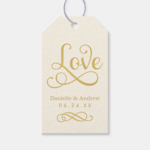Étiquettes-cadeau Cadeau de mariage élégant or ivoire Monogramme Amo