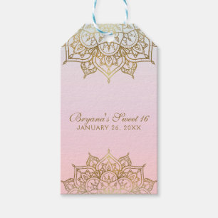 Étiquettes-cadeau Cadeau de mariage moderne Mandala doré rose pêche