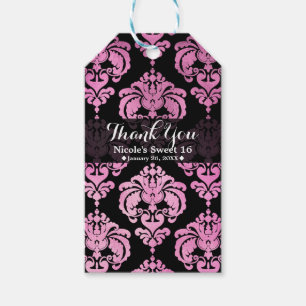 Étiquettes-cadeau Cadeau de mariage vintage damassé rose et noir