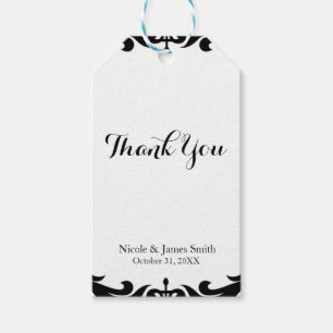 Étiquettes-cadeau Cadeau de mariage vintage en damassé noir et blanc