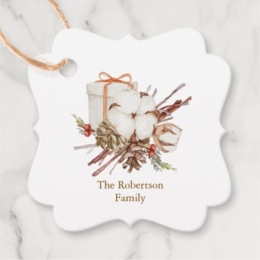 Étiquettes Cadeau Cadeau de Noël avec Bouquet de coton (Devant)