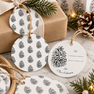 Étiquettes Cadeau Cadeau de Noël Cône de Pin Nom de Famille Personna