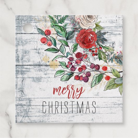 Étiquettes Cadeau Cadeau de Noël Holly Rustic Wood (Devant)