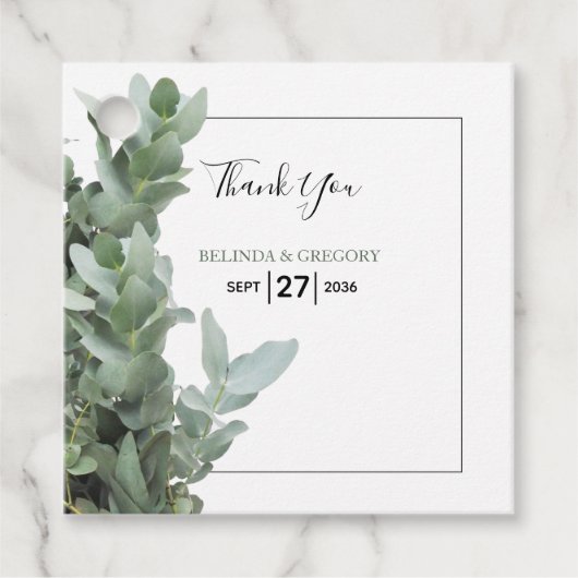 Étiquettes Cadeau Cadeau Mariage en argent Dollar Eucalyptus (Devant)