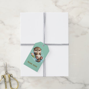 Étiquettes-cadeau Cadeau recto verso Mignon Bébé Loutre & Panda Kawa