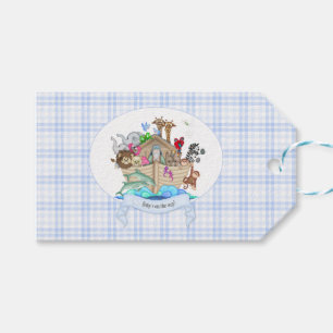 Étiquettes-cadeau Cadeau remerciement à carreaux bleus de l'arche de