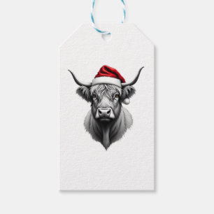 Étiquettes-cadeau Cadeaux de Noël Bébé Vache Highland Mignons Santa