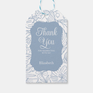Étiquettes-cadeau Cadre bleu gris blanc Merci d'anniversaire