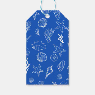 Étiquettes-cadeau Cadre de Coquillages d'Été Mariage Plage Bleu