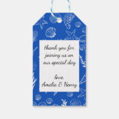 Étiquettes-cadeau Cadre de Coquillages d'Été Mariage Plage Bleu (Dos)