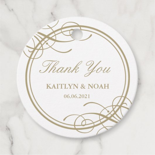 Étiquettes Cadeau Cadre Or Classique Merci Mariage de luxe (Devant)