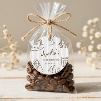 Étiquettes Cadeau Cafe Bebe Whimsical Modern Stripes Baby Shower