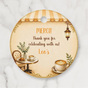 Étiquettes Cadeau Café Élégant Bébé Baby Shower Bistro Français Beig