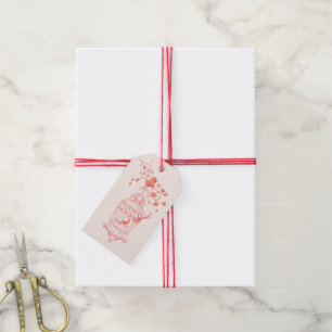 Étiquettes-cadeau Cage d'oiseau corail orange rose mariage marque ca