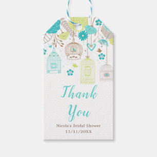 Étiquettes-cadeau Cages à oiseaux floraux bleus et verts pour Baby S
