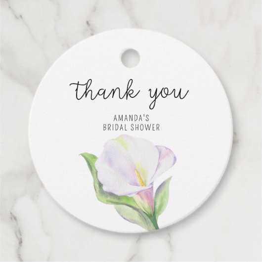 Étiquettes Cadeau Calla blanche - douche nuptiale merci (Devant)