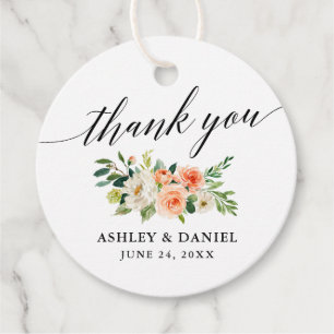 Étiquettes Cadeau Calligraphie Coral Floral Merci Mariage Rd
