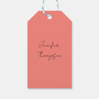 Étiquettes-cadeau Calligraphie Élégant Rose Corail Simple Nom