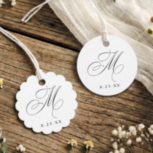 Étiquettes Cadeau Calligraphie Élégante Monogramme Initiale M Mariag