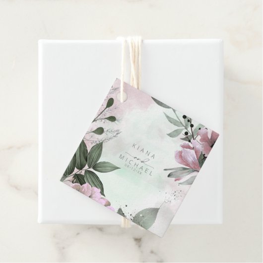 Étiquettes Cadeau Calligraphie Floral Mariage Mauve ID771 (En situation)