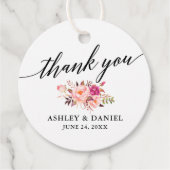 Étiquettes Cadeau Calligraphie Mariage rose Floral Merci (Devant)
