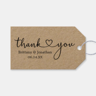 Étiquettes-cadeau Calligraphie moderne Coeur Mariage Merci Kraft