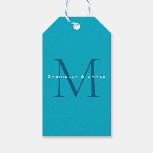 Étiquettes-cadeau Calligraphie monogramme Azure Blue Modern Plain (Devant)