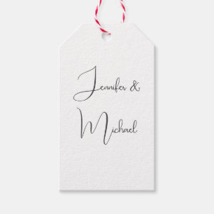 Étiquettes-cadeau Calligraphie Noms Élégant Plat Simple Gris Blanc