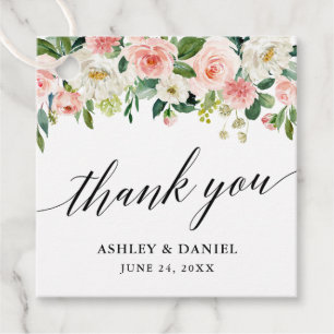 Étiquettes Cadeau Calligraphie Rose Blanc Floral Mariage Merci