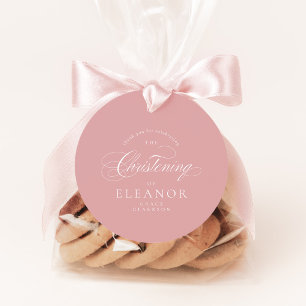 Étiquettes Cadeau Calligraphie rose élégante Christening Merci