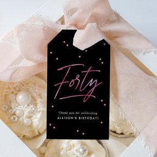 Étiquettes-cadeau Calligraphie rose noir moderne 40e anniversaire