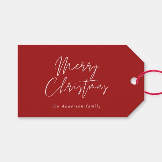 Étiquettes-cadeau Calligraphie rouge moderne Joyeux script de Noël (Devant (Horizontal))