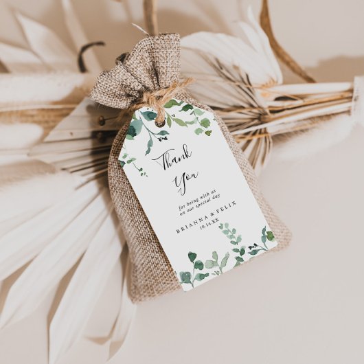 Étiquettes-cadeau Calligraphie Script Foliage Mariage Merci