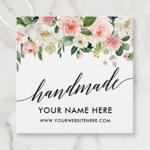 Étiquettes Cadeau Calligraphie Script rose blanc Floral fait main