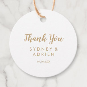 Étiquettes Cadeau Calligraphie simple Merci Mariage Gold Back