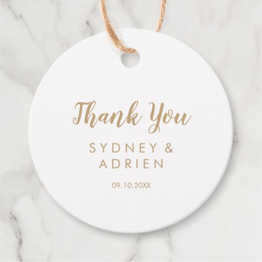Étiquettes Cadeau Calligraphie simple|Merci Mariage Gold Back (Devant)