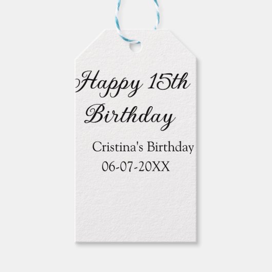 Étiquettes-cadeau calligraphie simple minimum heureux 15e anniversai (Devant)